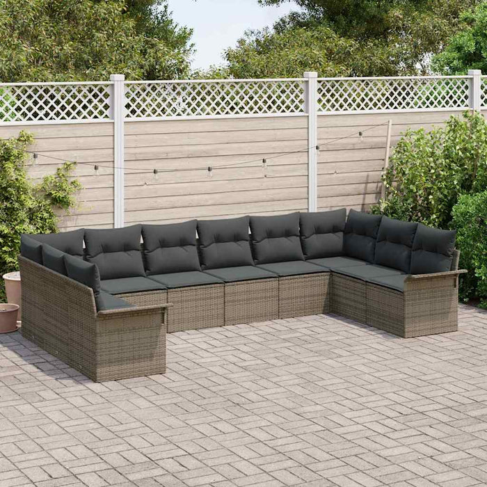 Set de canapele pentru grădină cu pernă 10 pcs Gri Rattan poli - WALTI WALTI