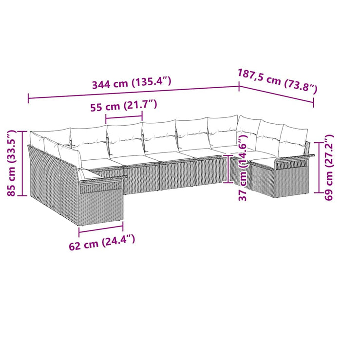 Set de canapele pentru grădină cu pernă 10 pcs Bej Rattan poli - WALTI WALTI