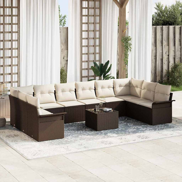 Set de canapele pentru grădină cu pernă 11 pcs Maro Rattan poli - WALTI WALTI