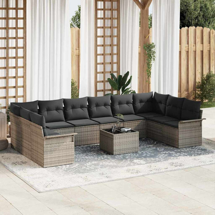 Set de canapele pentru grădină cu pernă 11 pcs Gri Rattan poli - WALTI WALTI