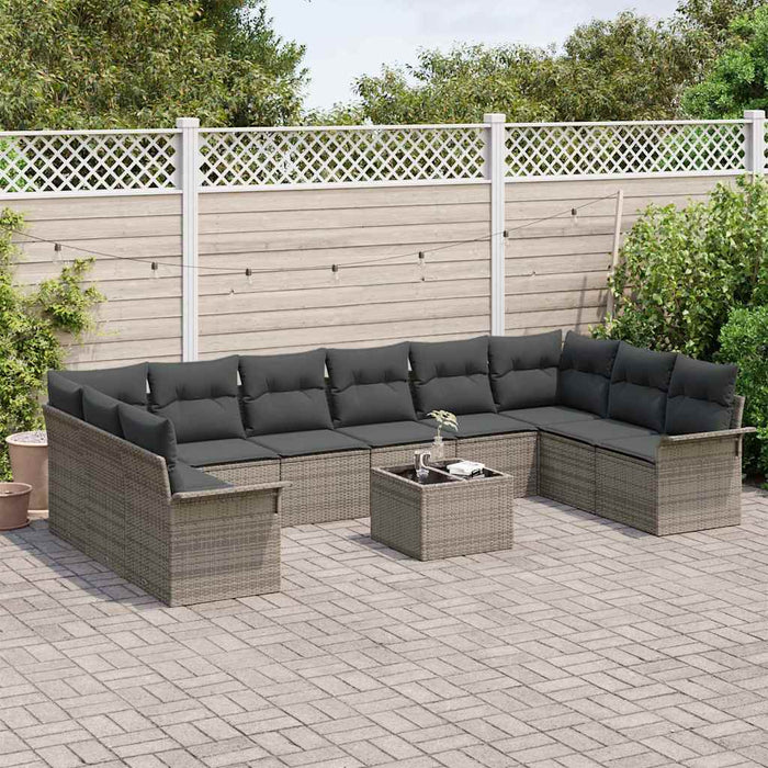 Set de canapele pentru grădină cu pernă 11 pcs Gri Rattan poli - WALTI WALTI
