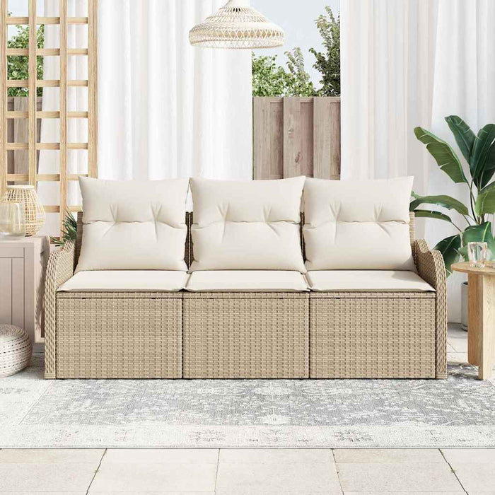 Set de canapele pentru grădină cu pernă 3 pcs Bej poliratan WALTI