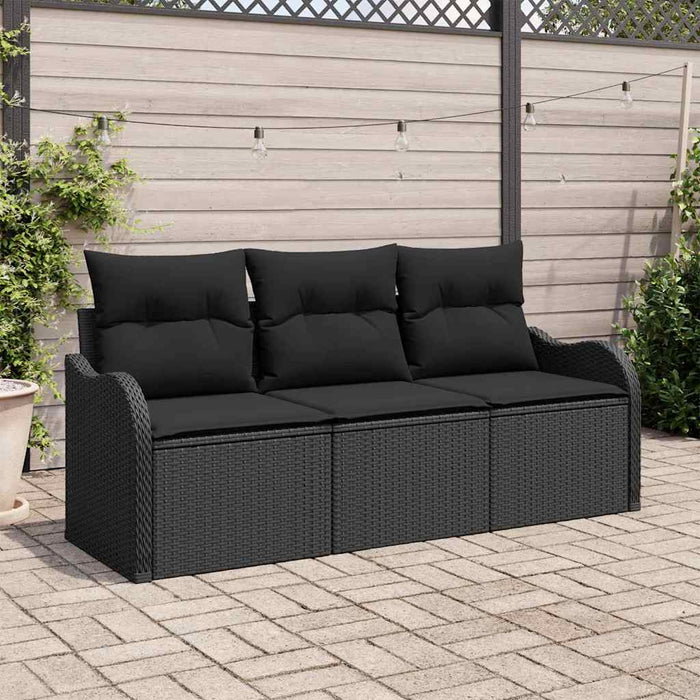 Set de canapele pentru grădină cu pernă 3 pcs Negru poliratan - WALTI WALTI