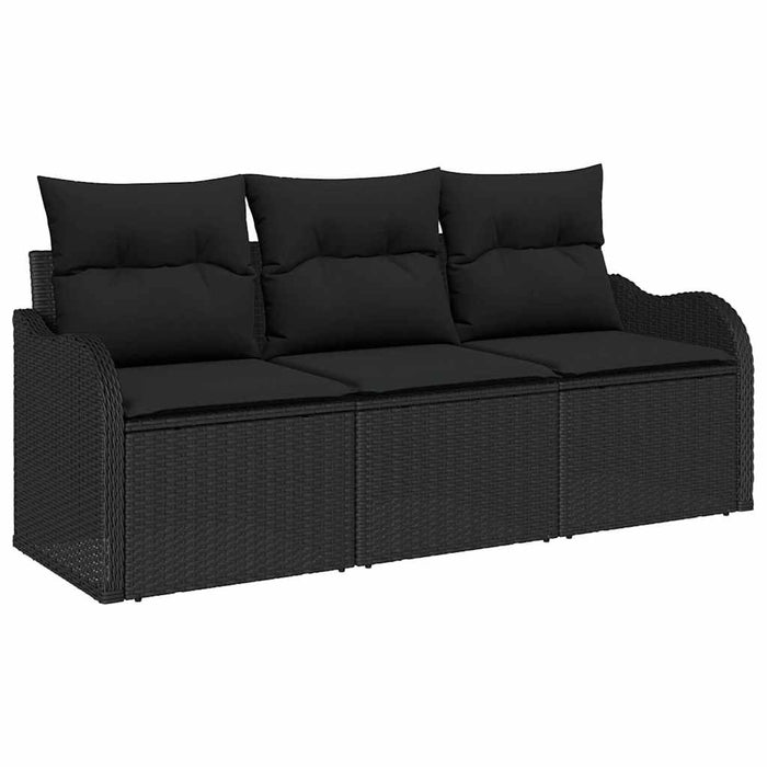 Set de canapele pentru grădină cu pernă 3 pcs Negru poliratan - WALTI WALTI