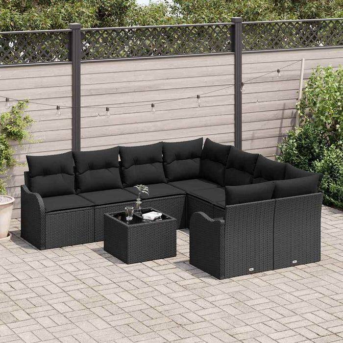 Set de canapele pentru grădină cu pernă 9 pcs Negru poliratan - WALTI WALTI