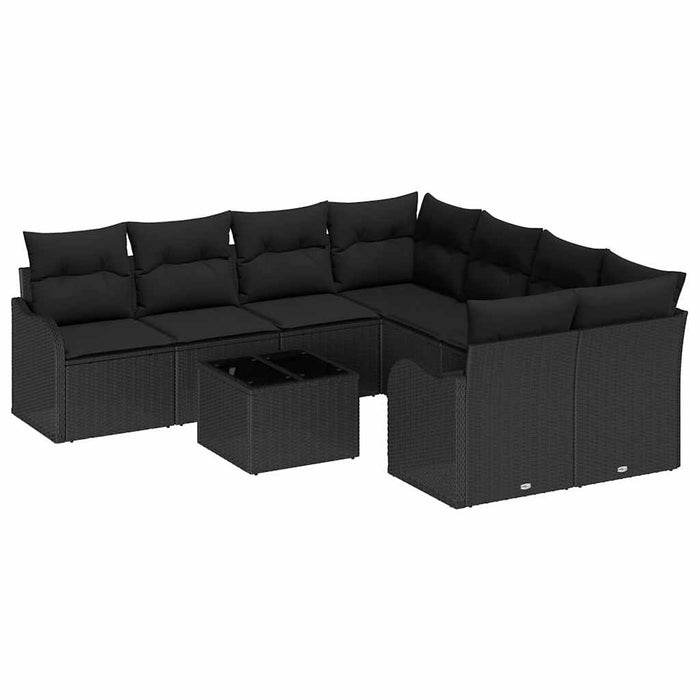Set de canapele pentru grădină cu pernă 9 pcs Negru poliratan - WALTI WALTI