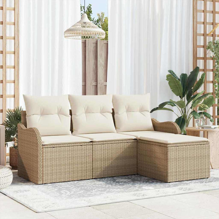 Set de canapele pentru grădină cu pernă 4 pcs Bej poliratan WALTI