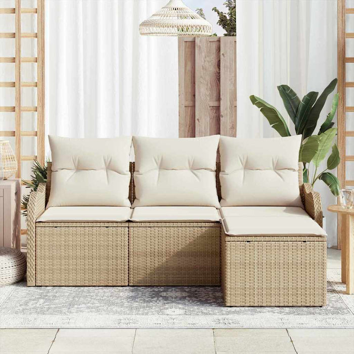 Set de canapele pentru grădină cu pernă 4 pcs Bej poliratan WALTI