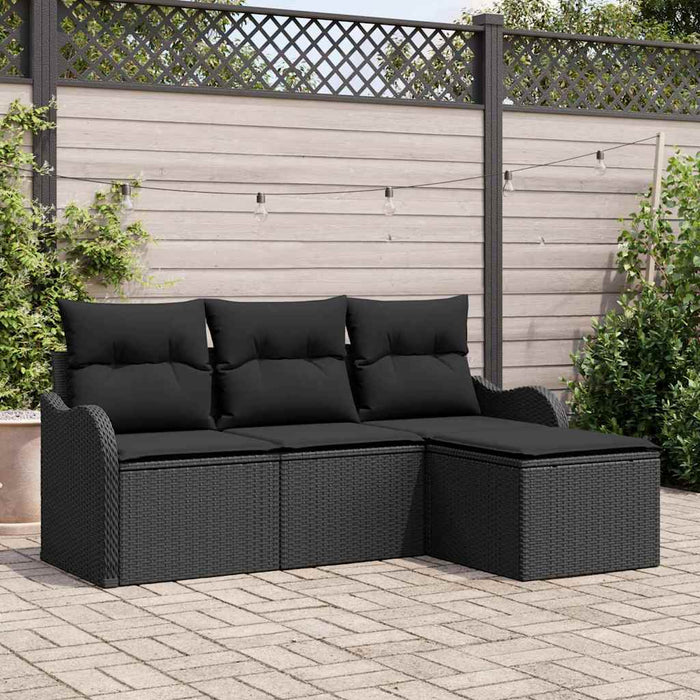 Set de canapele pentru grădină cu pernă 4 pcs Negru Rattan poli - WALTI WALTI