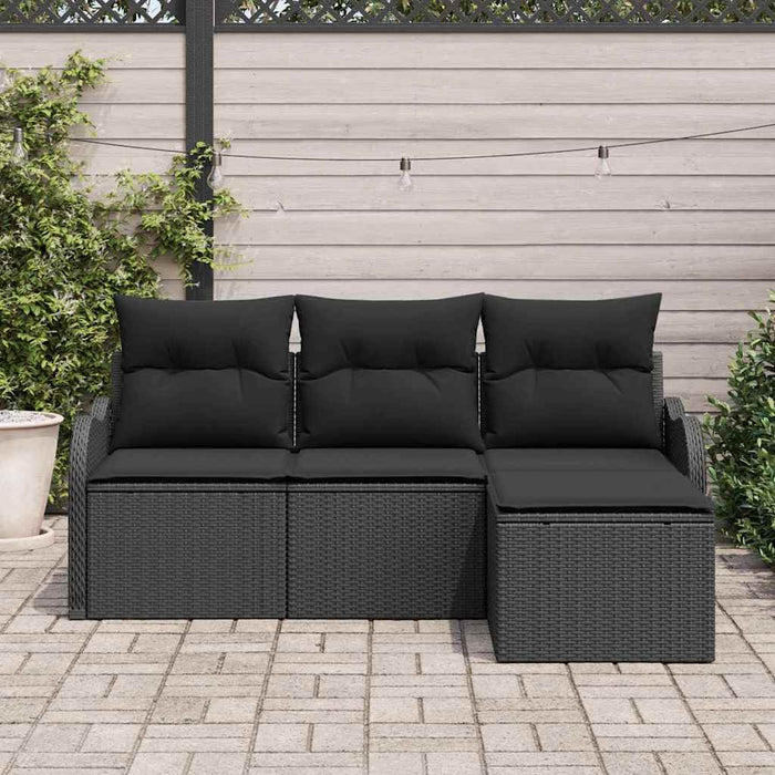 Set de canapele pentru grădină cu pernă 4 pcs Negru Rattan poli - WALTI WALTI