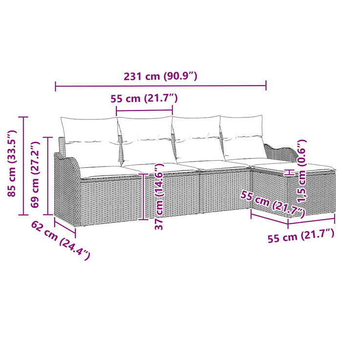 Set de canapele pentru grădină cu pernă 5 pcs Bej Rattan poli - WALTI WALTI