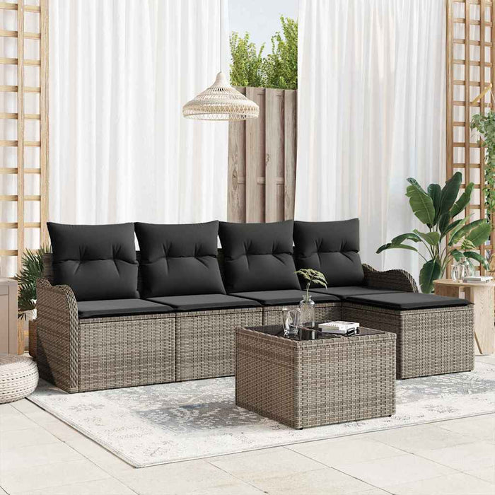 Set de canapele pentru grădină cu pernă 6 pcs Gri Rattan poli - WALTI WALTI