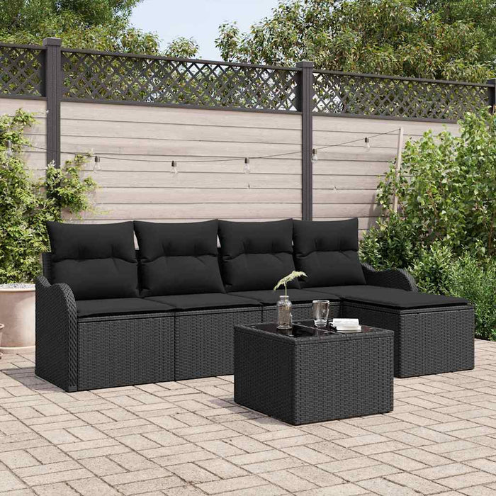 Set de canapele pentru grădină cu pernă 6 pcs Negru Rattan poli - WALTI WALTI