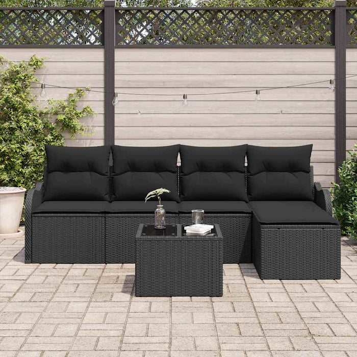 Set de canapele pentru grădină cu pernă 6 pcs Negru Rattan poli - WALTI WALTI