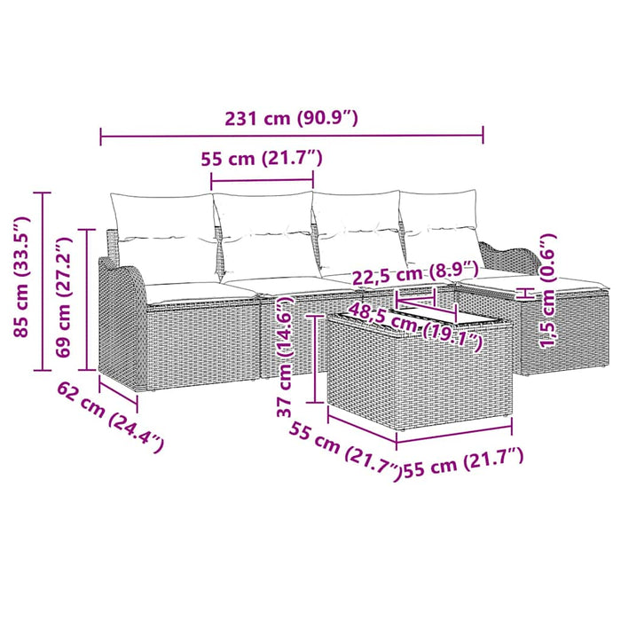 Set de canapele pentru grădină cu pernă 6 pcs Negru Rattan poli - WALTI WALTI