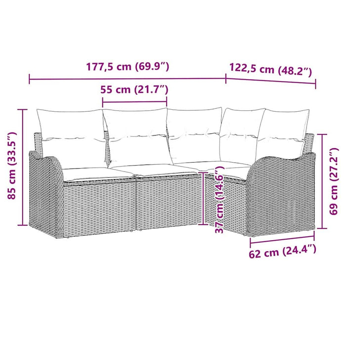 Set de canapele pentru grădină cu pernă 4 pcs Bej Rattan poli - WALTI WALTI