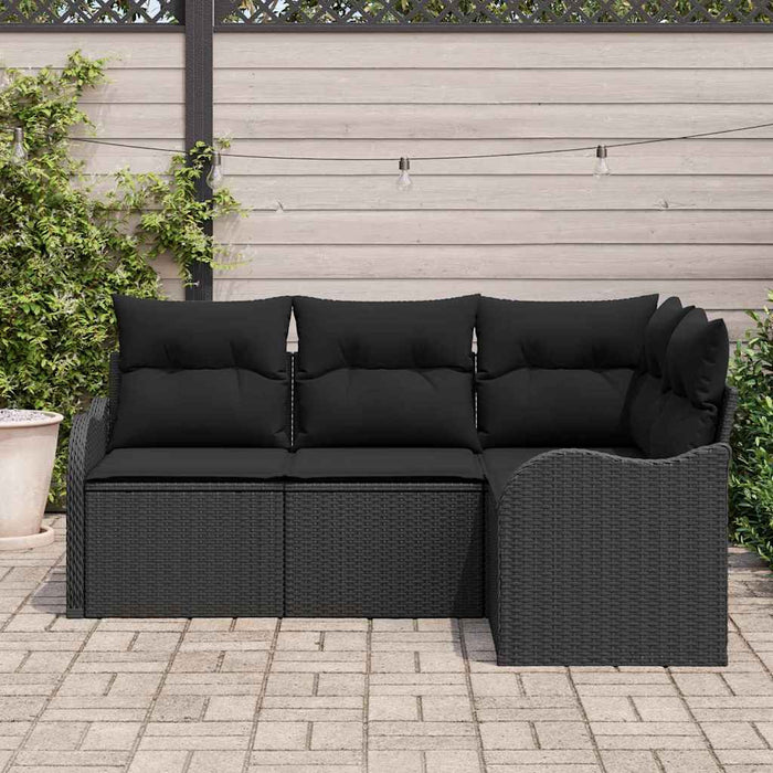 Set de canapele pentru grădină cu pernă 4 pcs Negru Rattan poli - WALTI WALTI