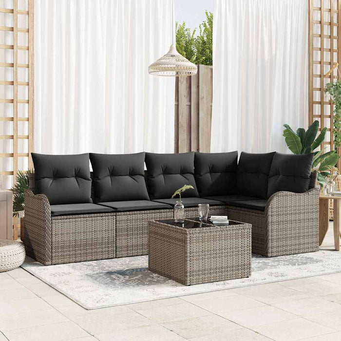 Set de canapele pentru grădină cu pernă 6 pcs Gri Rattan poli - WALTI WALTI