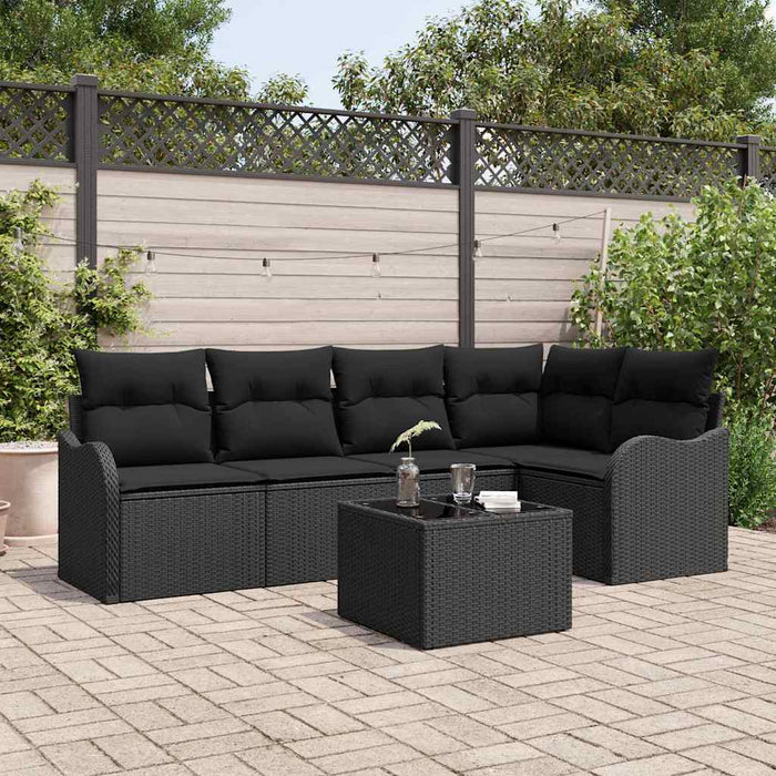 Set de canapele pentru grădină cu pernă 6 pcs Negru Rattan poli - WALTI WALTI