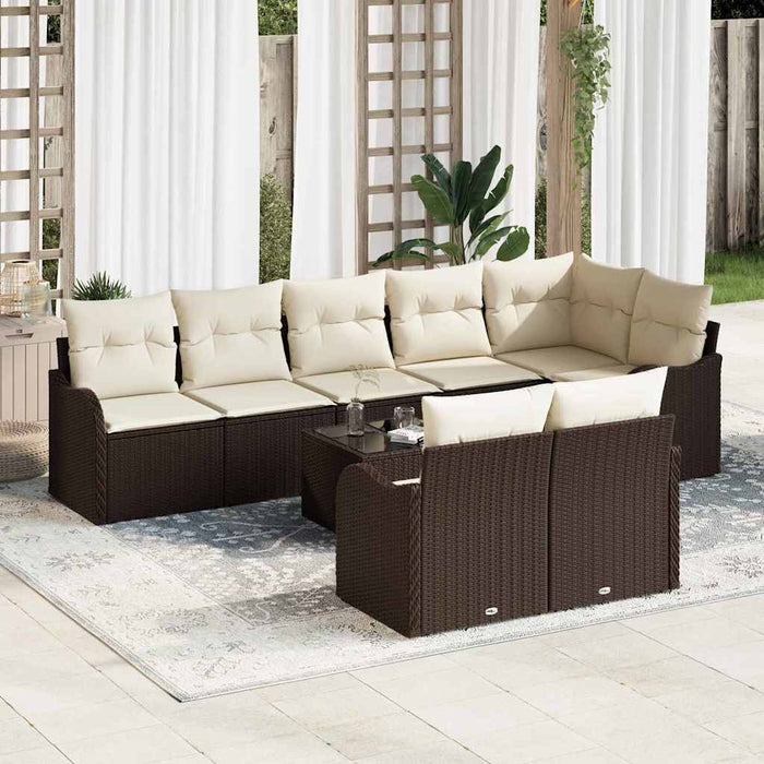 Set de canapele pentru grădină cu pernă 9 pcs Maro Rattan poli - WALTI WALTI