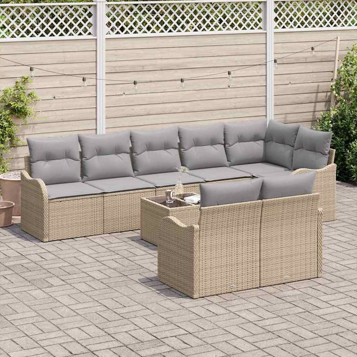 Set de canapele pentru grădină cu pernă 9 pcs Bej Rattan poli - WALTI WALTI