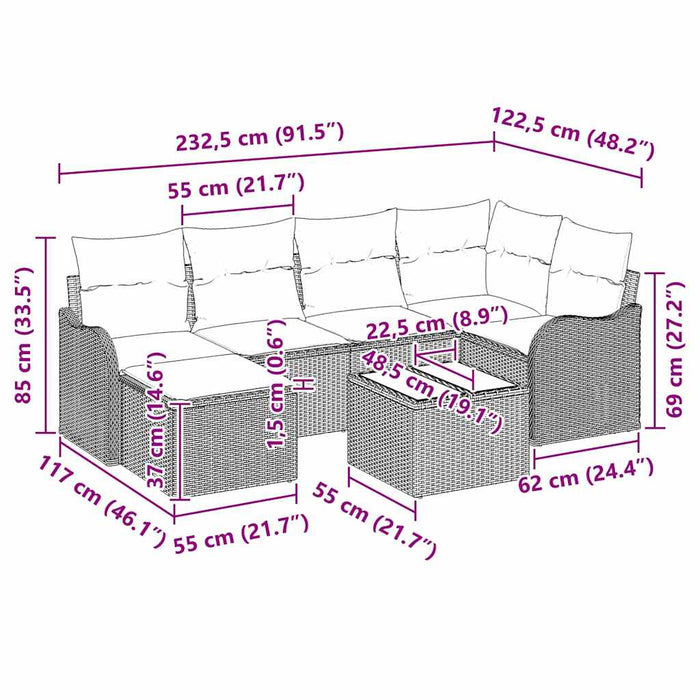 Set de canapele pentru grădină cu pernă 7 pcs Negru Rattan poli - WALTI WALTI