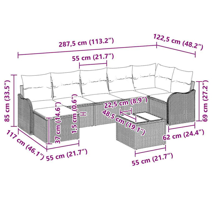 Set de canapele pentru grădină cu pernă 8 pcs Bej Rattan poli - WALTI WALTI