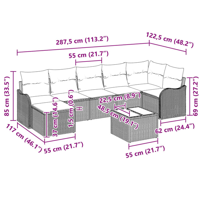 Set de canapele pentru grădină cu pernă 8 pcs Gri Rattan poli - WALTI WALTI