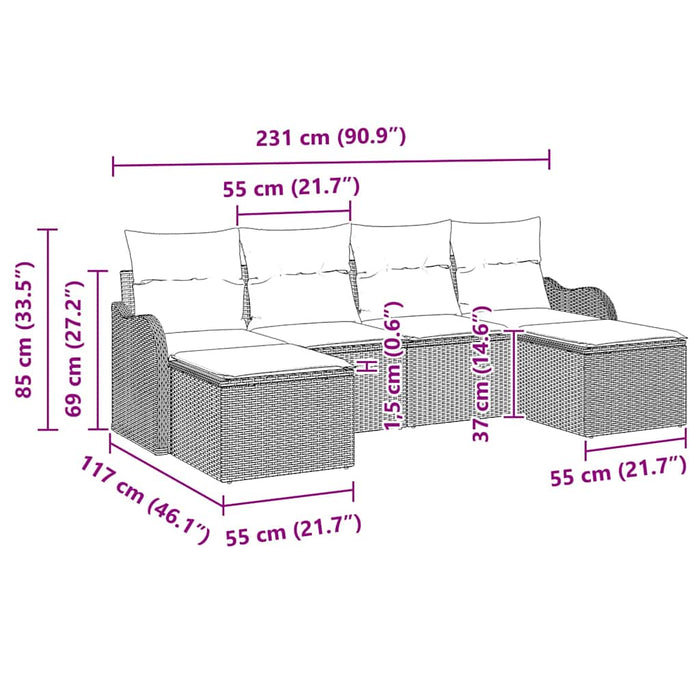 Set de canapele pentru grădină cu pernă 6 pcs Negru Rattan poli - WALTI WALTI