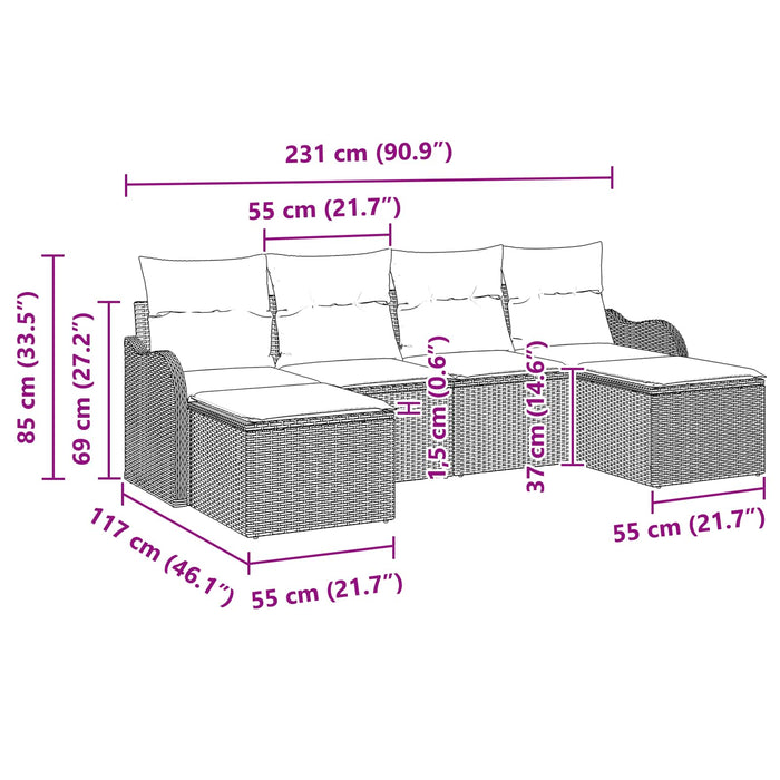 Set de canapea cu pernă 6 pcs Maro Poliester WALTI