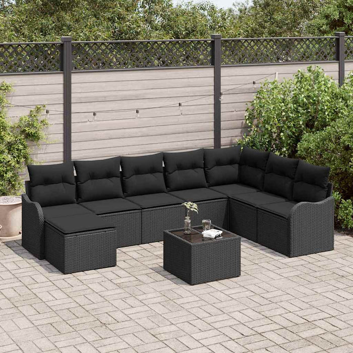 Set de canapele pentru grădină cu pernă 9 pcs Negru Rattan poli - WALTI WALTI