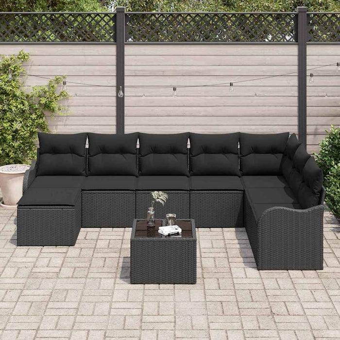 Set de canapele pentru grădină cu pernă 9 pcs Negru Rattan poli - WALTI WALTI