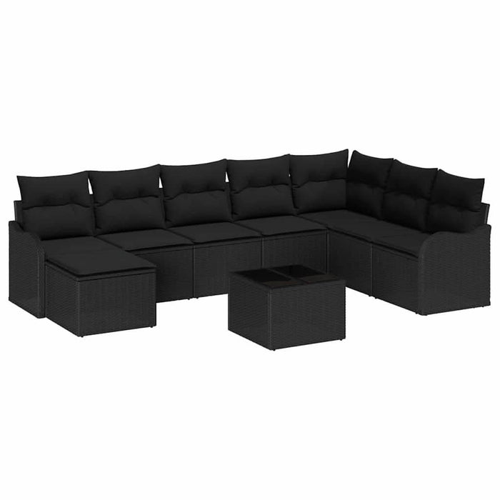 Set de canapele pentru grădină cu pernă 9 pcs Negru Rattan poli - WALTI WALTI