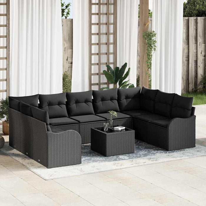Set de canapele pentru grădină 10 pcs Negru Rattan poli - WALTI WALTI