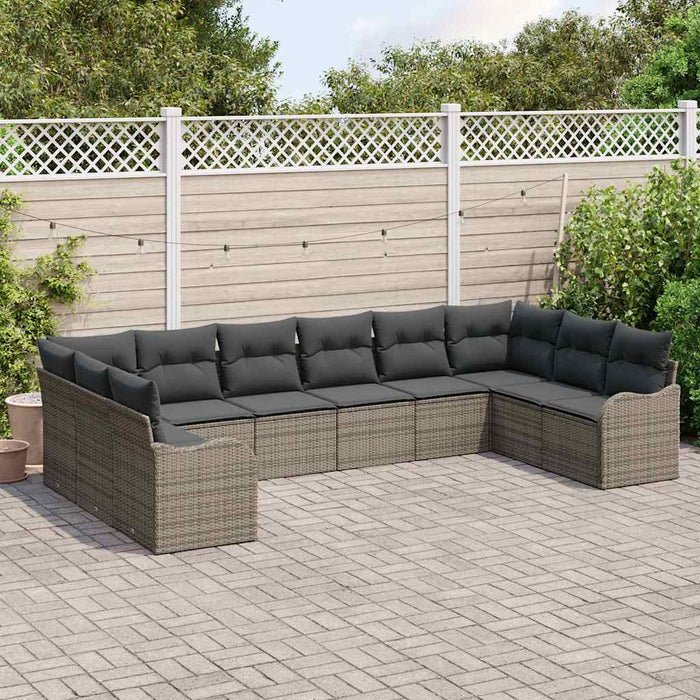 Set de canapele pentru grădină cu pernă 10 pcs Gri Rattan poli - WALTI WALTI