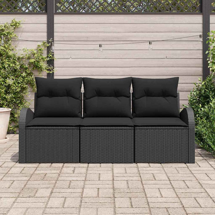 Set de canapele pentru grădină cu pernă 3 pcs Negru Rattan poli - WALTI WALTI
