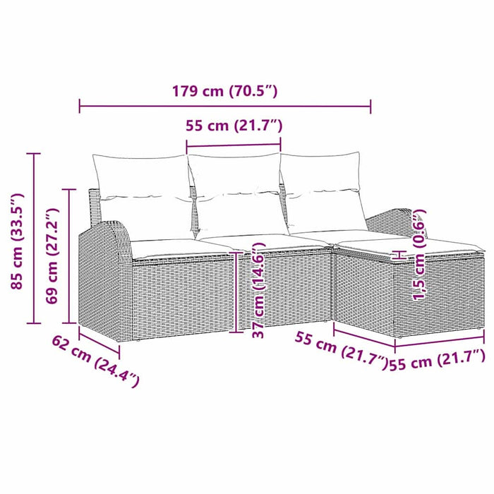 Set de canapele pentru grădină cu pernă 4 pcs Negru Rattan poli - WALTI WALTI