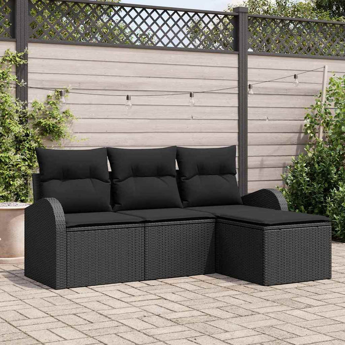 Set de canapele pentru grădină cu pernă 4 pcs Negru Rattan poli - WALTI WALTI
