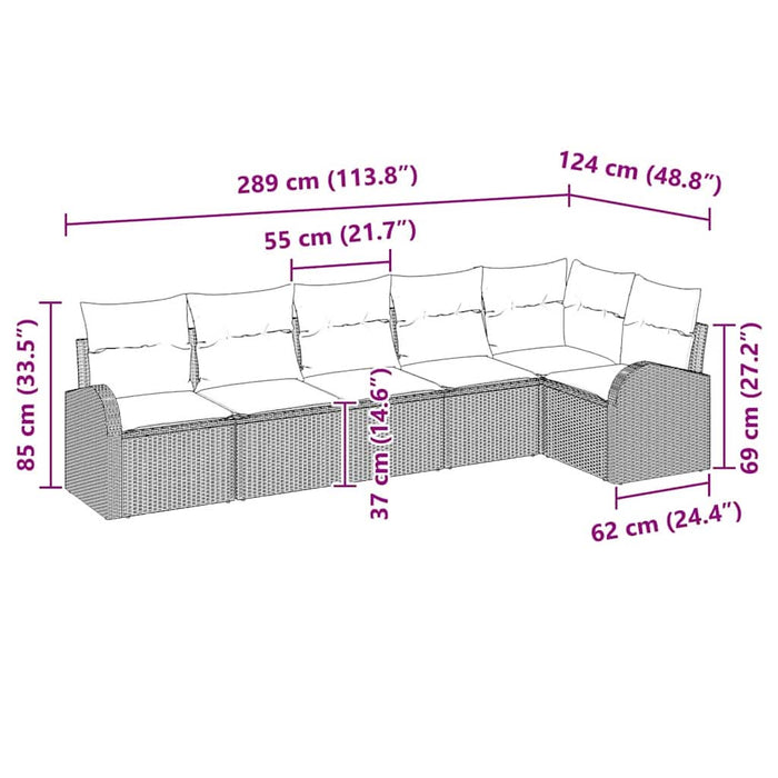 Set de canapele pentru grădină cu pernă 6 pcs Negru Rattan poli - WALTI WALTI