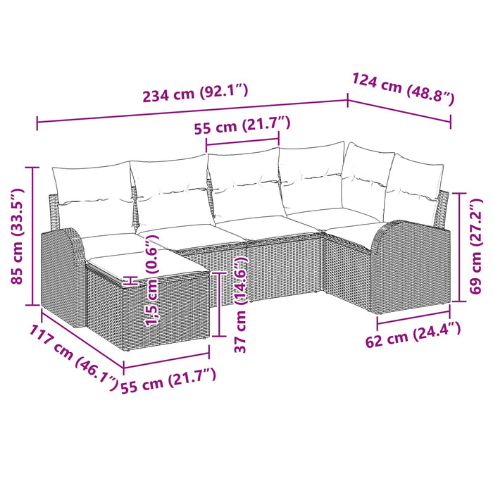 Set de canapele pentru grădină cu pernă 6 pcs Maro Poli Rattan - WALTI WALTI