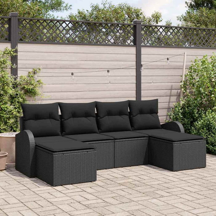 Set de canapea de 6 piese cu perne, negru poliratan - WALTI WALTI
