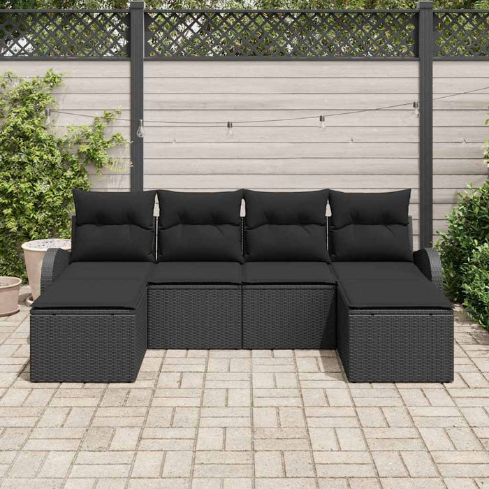Set de canapea de 6 piese cu perne, negru poliratan - WALTI WALTI
