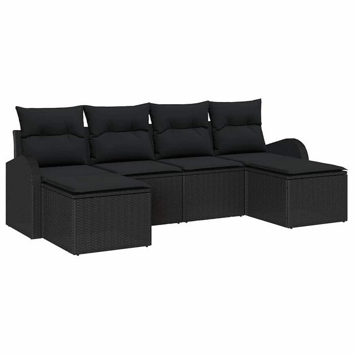 Set de canapea de 6 piese cu perne, negru poliratan - WALTI WALTI