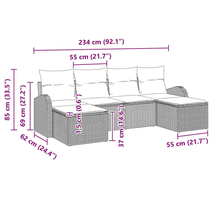 Set de canapea de 6 piese cu perne, negru poliratan - WALTI WALTI