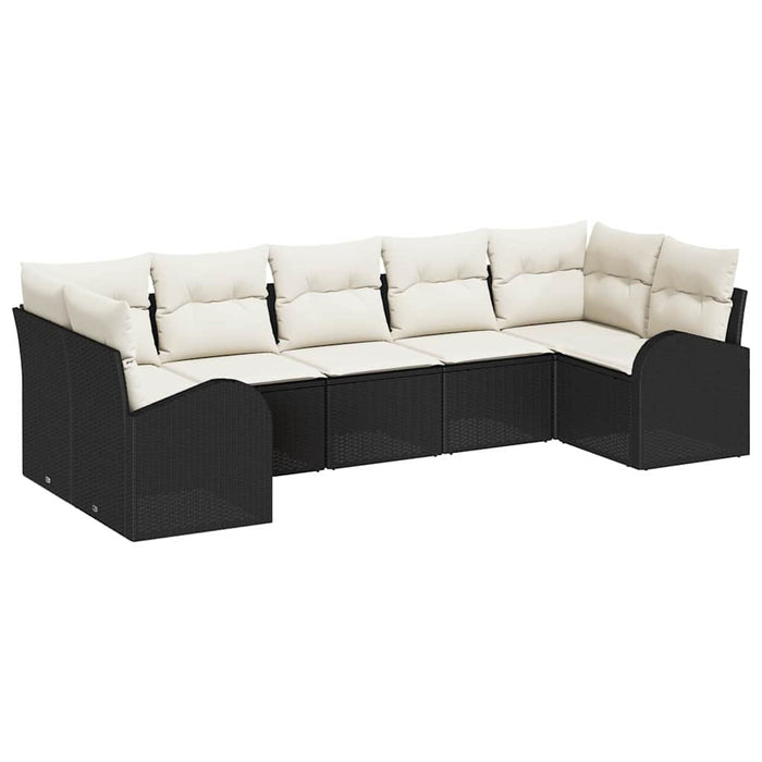 Set de canapea de grădină cu 7 piese și perne Poly Rattan Negru - WALTI WALTI