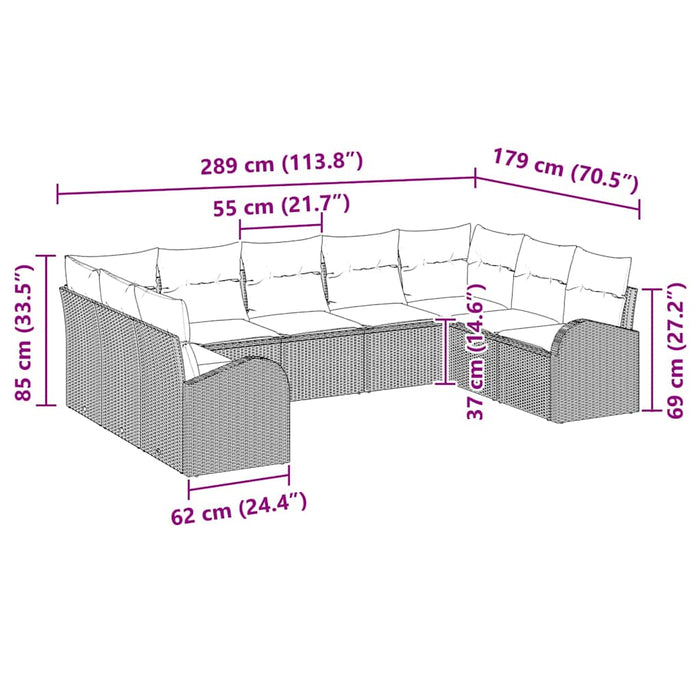 Set de canapea de grădină cu 9 piese și perne, Maro, Ratan Polietilenă - WALTI WALTI