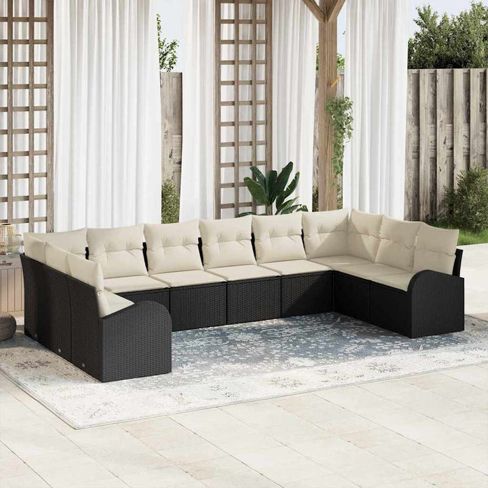 Set de canapea de grădină cu 10 piese și perne din rattan polyester negru - WALTI WALTI