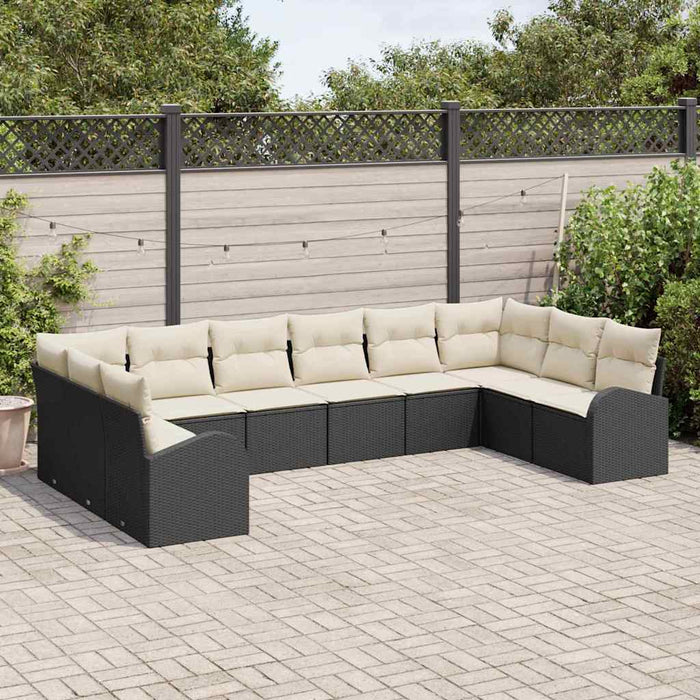 Set de canapea de grădină cu 10 piese și perne din rattan polyester negru - WALTI WALTI