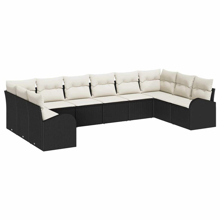 Set de canapea de grădină cu 10 piese și perne din rattan polyester negru - WALTI WALTI
