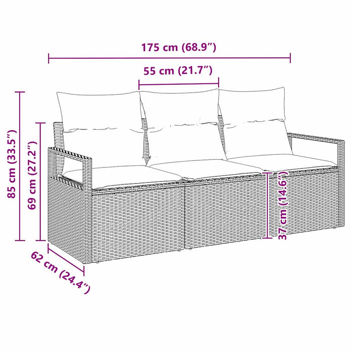 Set canapea grădină 3 piese cu perne gri din ratan poliester - WALTI WALTI